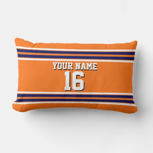 Pumpkin Orange with Navy White Stripes Team Jersey Lumbar Pillow