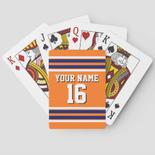 Pumpkin Orange with Navy White Stripes Team Jersey Poker Cards