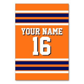 Pumpkin Orange with Navy White Stripes Team Jersey Table Number