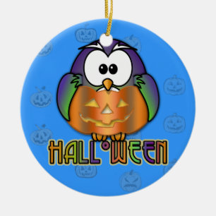 pumpkin owl ceramic ornament