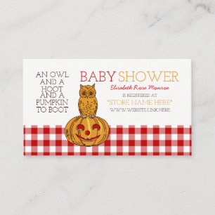 Pumpkin Owl & Gingham Baby Shower Gift Registry Enclosure Card