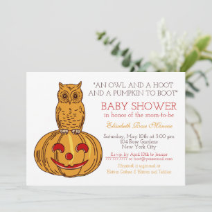 Pumpkin Owl & Gingham Baby Shower Invitation