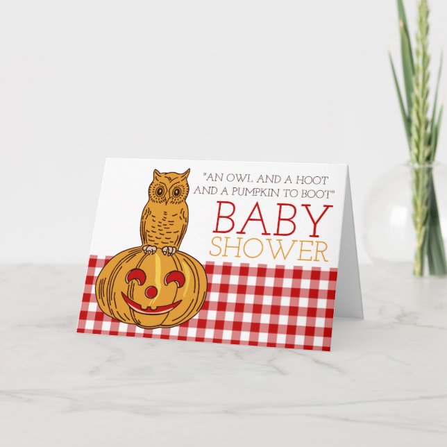 Pumpkin Owl & Gingham Baby Shower Invitation (Front)