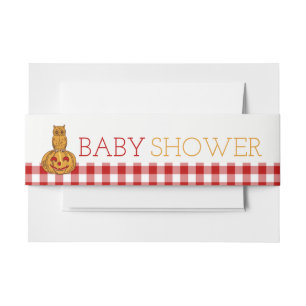 Pumpkin Owl & Gingham Baby Shower Invitation Belly Band