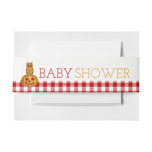 Pumpkin Owl & Gingham Baby Shower Invitation Belly Band (Front Example)