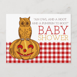Pumpkin Owl & Gingham Baby Shower Invitation Postcard