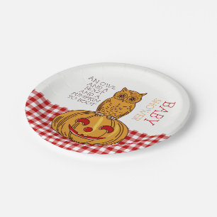Pumpkin Owl & Gingham Baby Shower Paper Plates