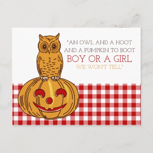 Pumpkin Owl  Gingham New Baby Announcement