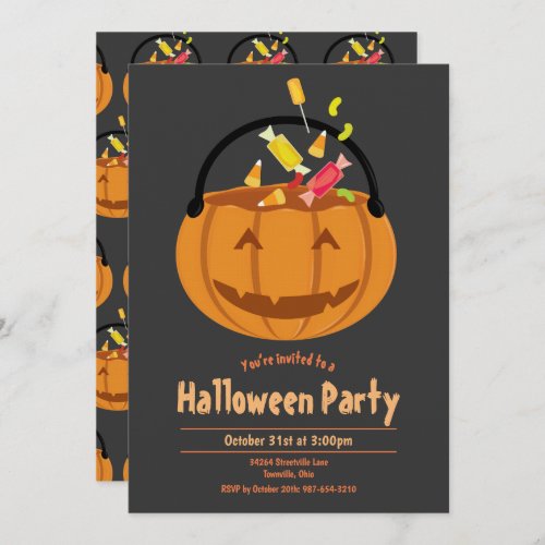 Pumpkin Pail Candy Kids Halloween Party Invitation