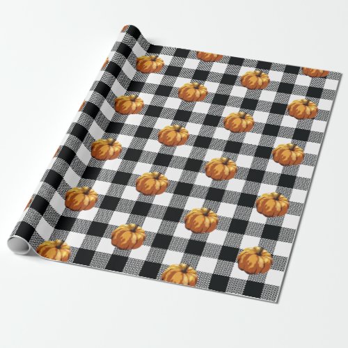Pumpkin Painting Black Check Pattern Wrapping Paper