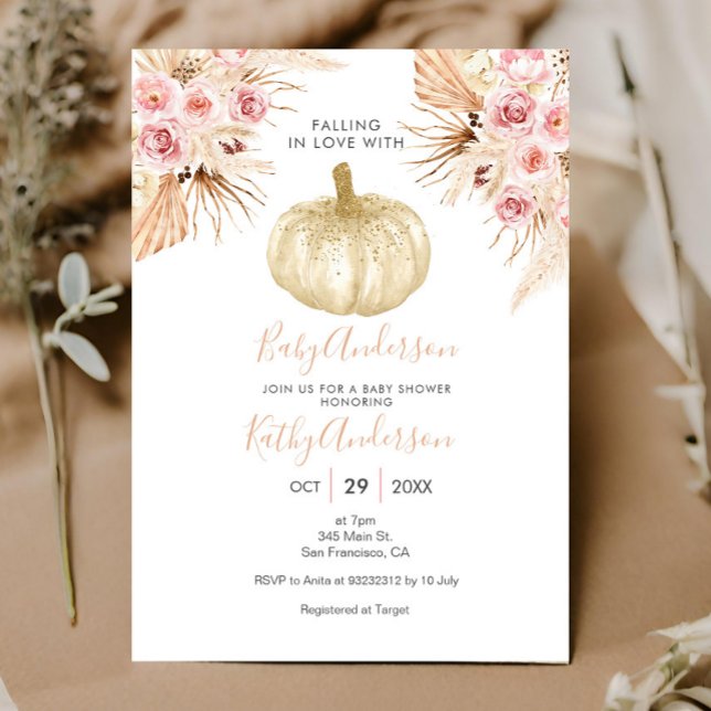 Pumpkin Pampas Grass Falling in love Baby Shower Invitation (Creator Uploaded)