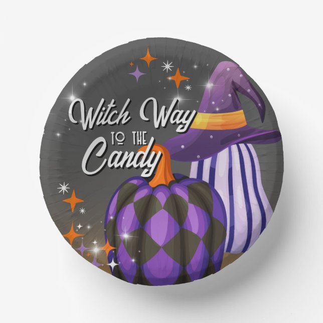Pumpkin Paper Bowls with Witch Hat & Twinkles (Front)