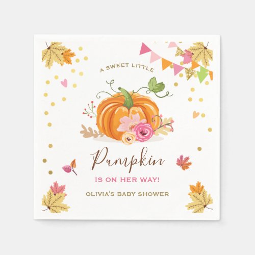 Pumpkin Paper Napkin Fall Baby shower Girl Pink