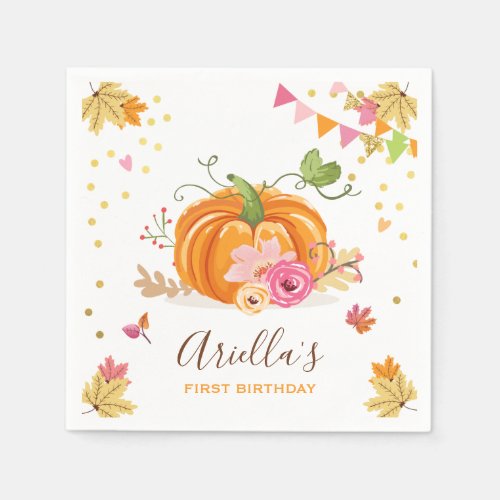 Pumpkin Paper Napkin Fall Birthday Girl Pink Gold