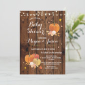 Pumpkin Party Baby Shower Fall Rustic Wood Invite (Standing Front)