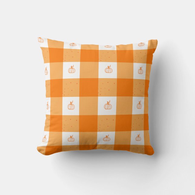 Pumpkin party by Sionna pillow with orange gingham (Front)