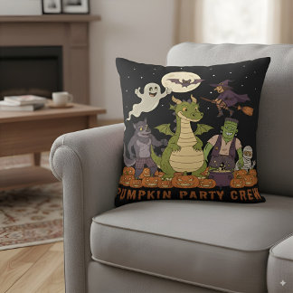 Pumpkin Party Crew - Cute Halloween Monsters Squad Throw Pillow