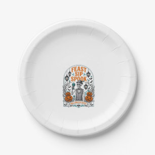 Pumpkin Party Skeleton Halloween Feast Sip Spook Paper Plates