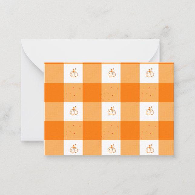 Pumpkin party thank you notes with orange gingham (Front)