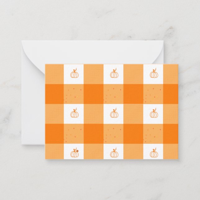 Pumpkin party thank you notes with orange gingham (Front)