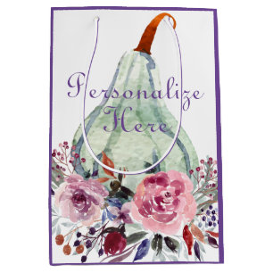 Pumpkin pastel elegant fall floral gourd teal medium gift bag