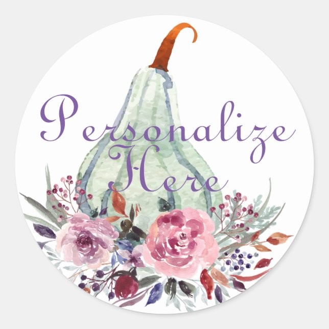 Pumpkin pastel fall floral teal pink  classic round sticker (Front)