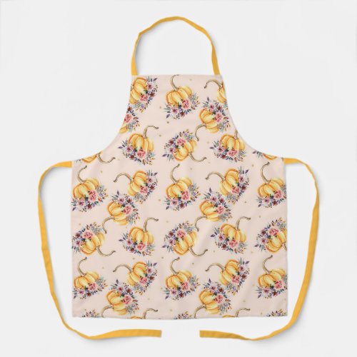 Pumpkin pastel peach gold polka dot floral fall apron