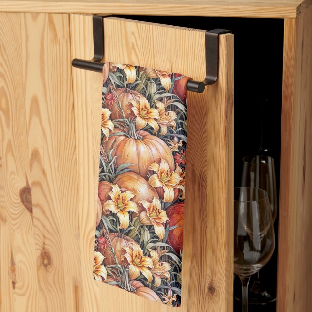 Pumpkin Patch and Daylilies Kitchen Towel (Thirds Fold)