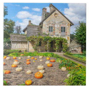 Pumpkin patch and farm building ceramic tile