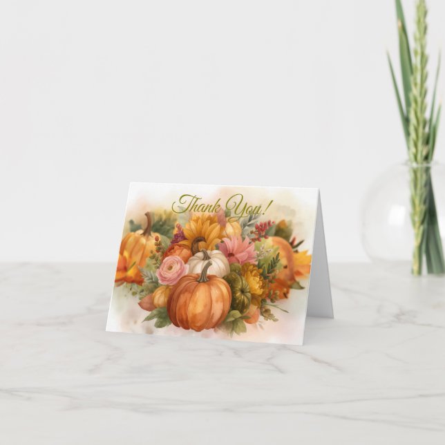 Pumpkin Patch And Flowers Letterpress Thank You Card (Front)