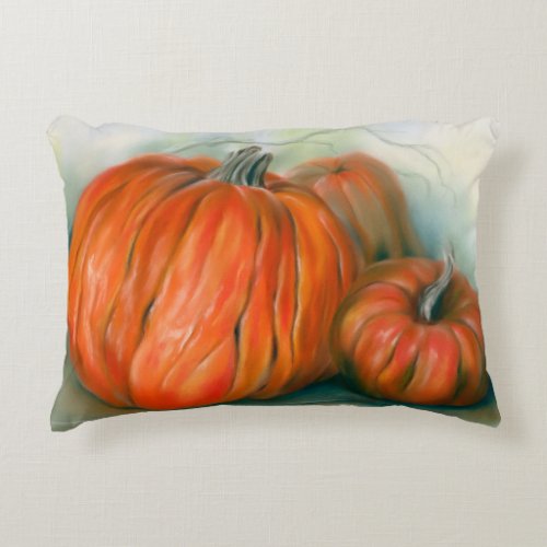 Pumpkin Patch Autumn Trio Pastel Art Accent Pillow