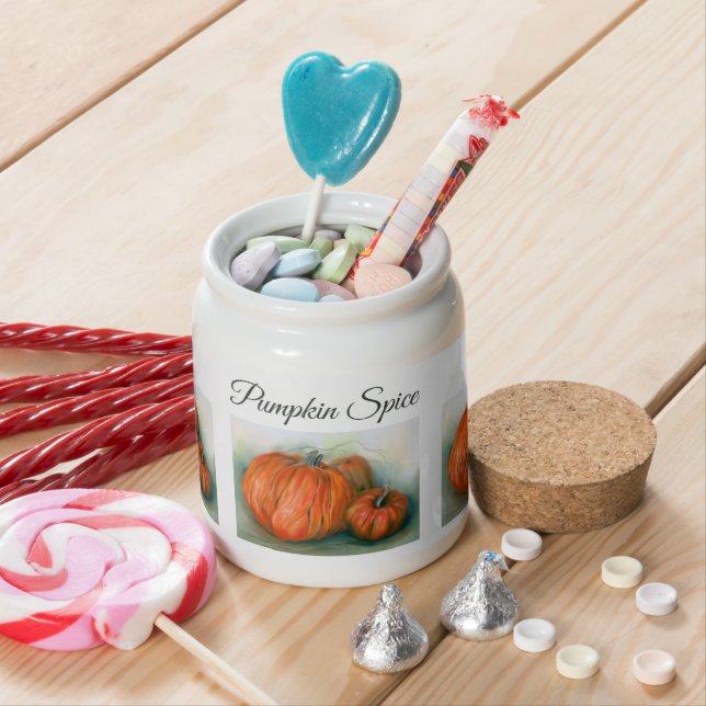 Pumpkin Patch Autumn Trio Pastel Art Candy Jar (In Situ)