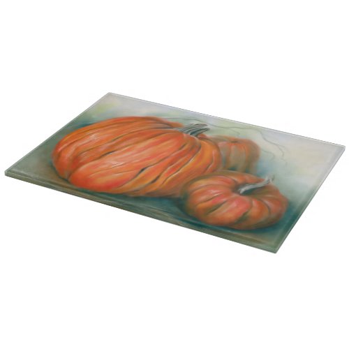 Pumpkin Patch Autumn Trio Pastel Art Cutting Board