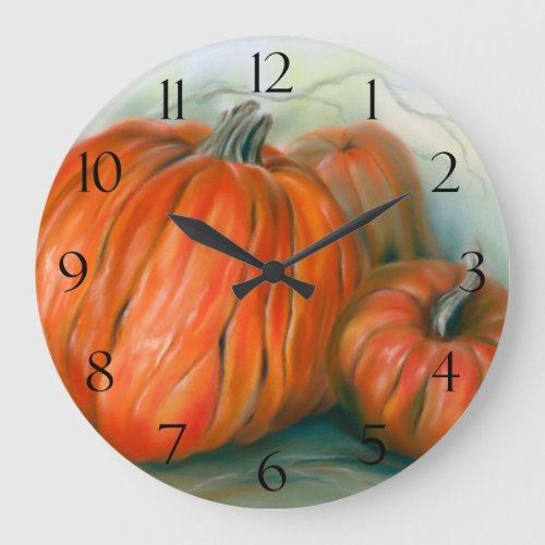 Pumpkin Patch Autumn Trio Pastel Art Large Clock