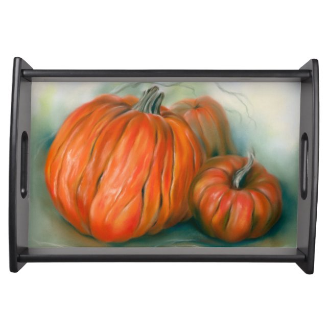 Pumpkin Patch Autumn Trio Pastel Art Serving Tray (Front)
