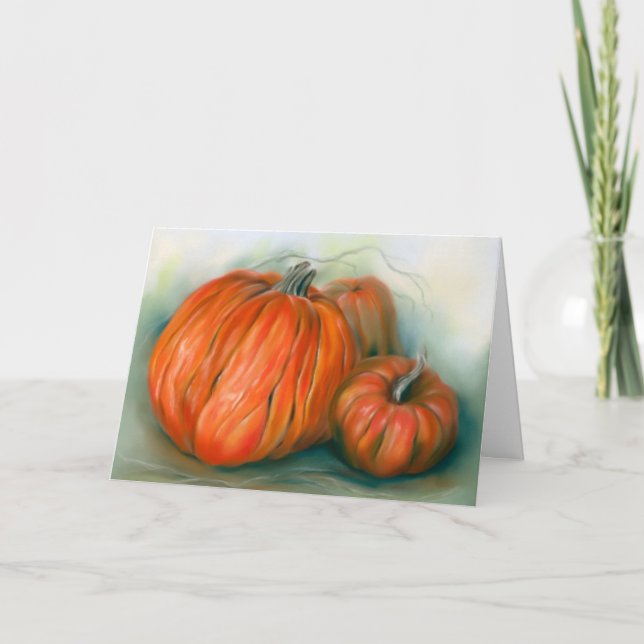Pumpkin Patch Autumn Trio Pastel Art Thanksgiving Card (Front)