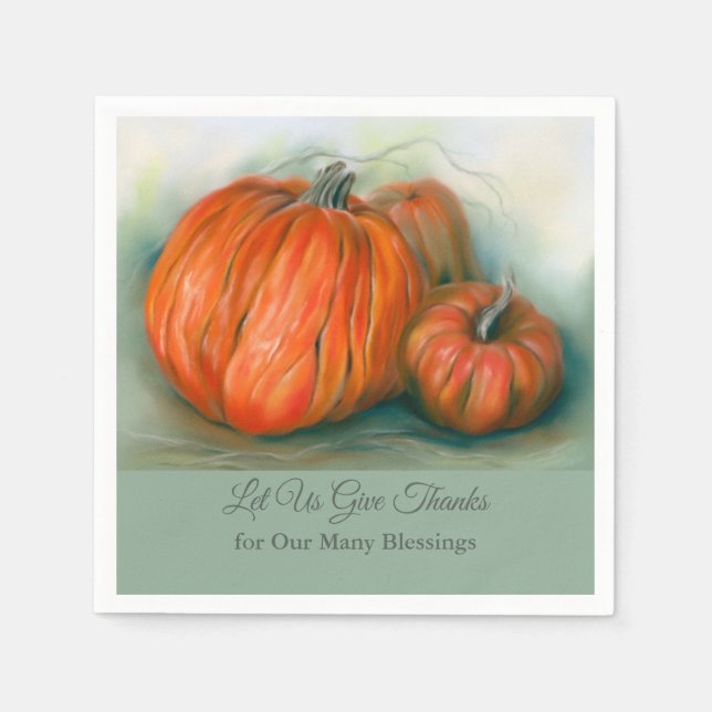 Pumpkin Patch Autumn Trio Pastel Art Thanksgiving Napkins (Front)