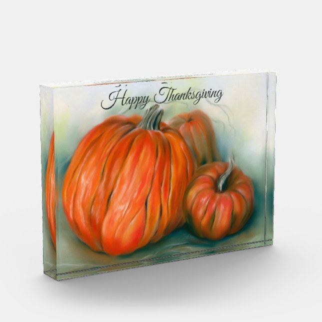 Pumpkin Patch Autumn Trio Pastel Art Thanksgiving Photo Block (Left)