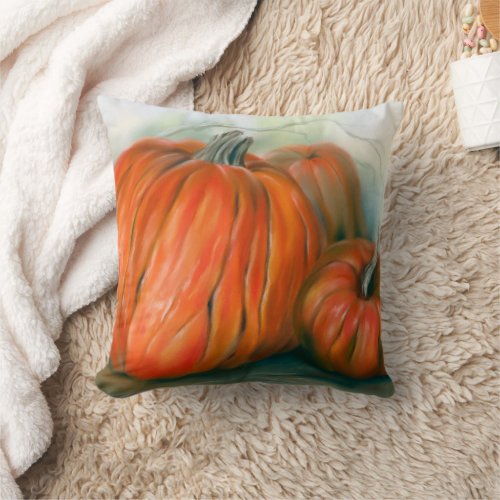 Pumpkin Patch Autumn Trio Pastel Art Throw Pillow