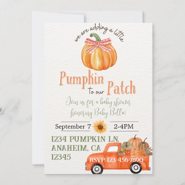 Pumpkin Patch Baby Shower Invitation (Front)