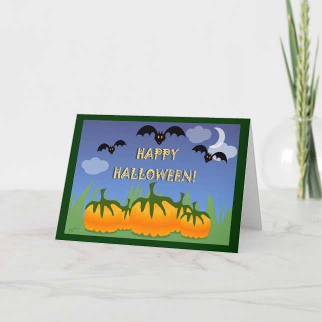 Pumpkin Patch Bats Halloween Card (Front)