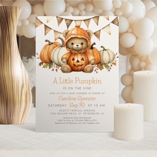 Pumpkin Patch Bear Baby Shower Invitation (Creator Uploaded)