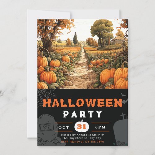 Pumpkin Patch Beautiful Autumn Black Halloween Invitation