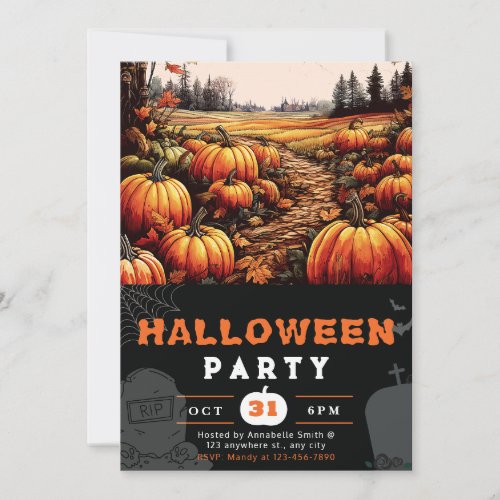 Pumpkin Patch Beautiful Autumn Black Halloween Invitation