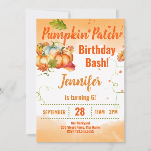 Pumpkin Patch Birthday Bash Invitation