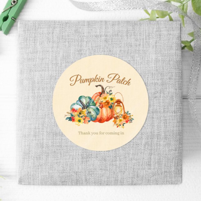 Pumpkin Patch Birthday  Classic Round Sticker (Pumpkin Patch Birthday Classic Round Sticker)