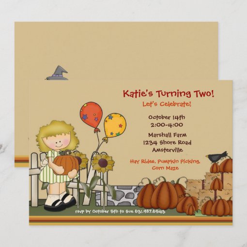 Pumpkin Patch Birthday Girl Invitation | Zazzle