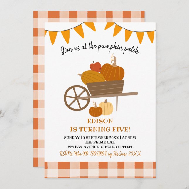 Pumpkin Patch Birthday Invitation (Front/Back)