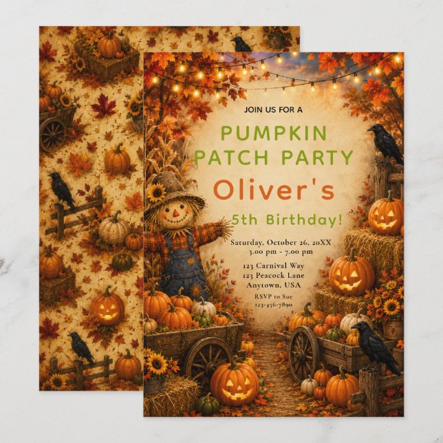 Pumpkin Patch Birthday Party Invitation (Front/Back)