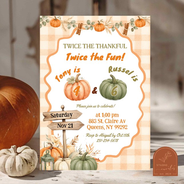 Pumpkin patch boy joint birthday invitation (Creator Uploaded)